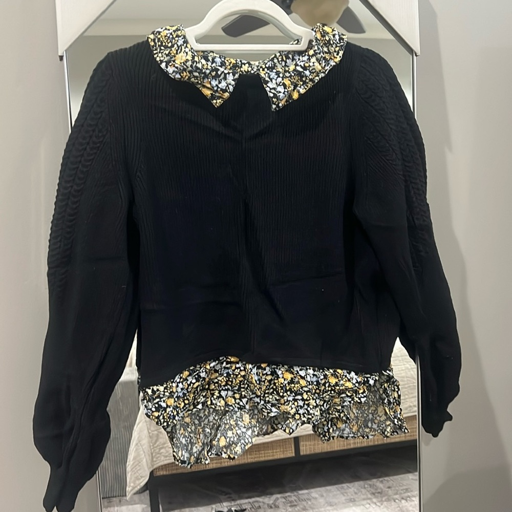 Anthropology sweater with built in floral shirt, cute back details. size medium